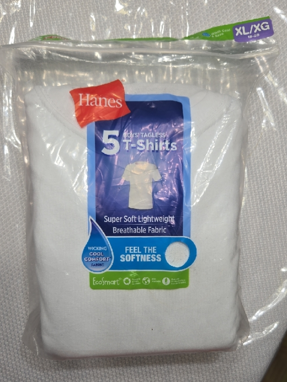 Hanes White Boys' Tagless T-Shirts - 5 Pack, XL - Picture 3 of 5